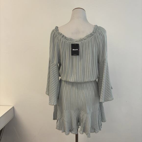 Blue B Romper Green Boho Cottage‎ core Sz M Stretch Flowy NWT Tassels Stripped50 - Picture 2 of 15